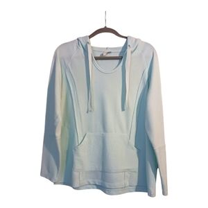 Active soft cotton blend aqua blue hoodie sweatshirt. M. Pockets